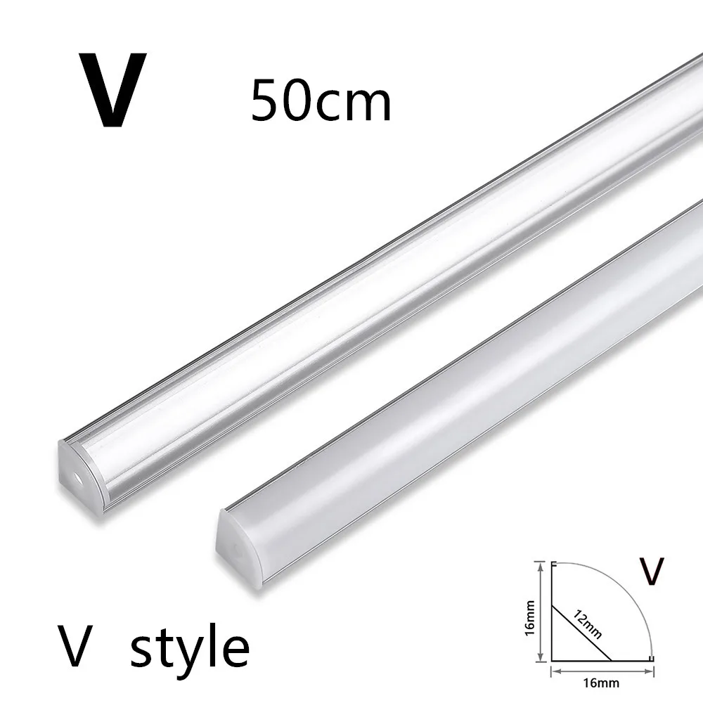 Kanał aluminiowy LED 50 cm do taśm LED w kształcie litery V/U Profil aluminiowy z dyfuzorem Mleczna osłona PC, paski LED Uchwyt na światło