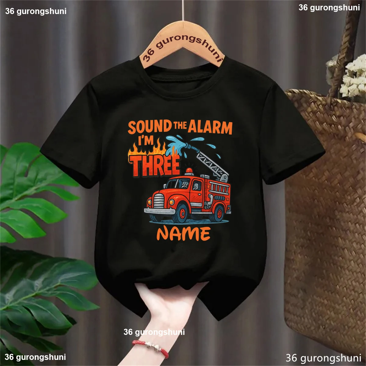 Sound The Alarm I Am Three Fire Truck Spraying Water Printed T Shirt Boys 3rd Birthday Gift T-Shirt Funny Summer Kids Clothes