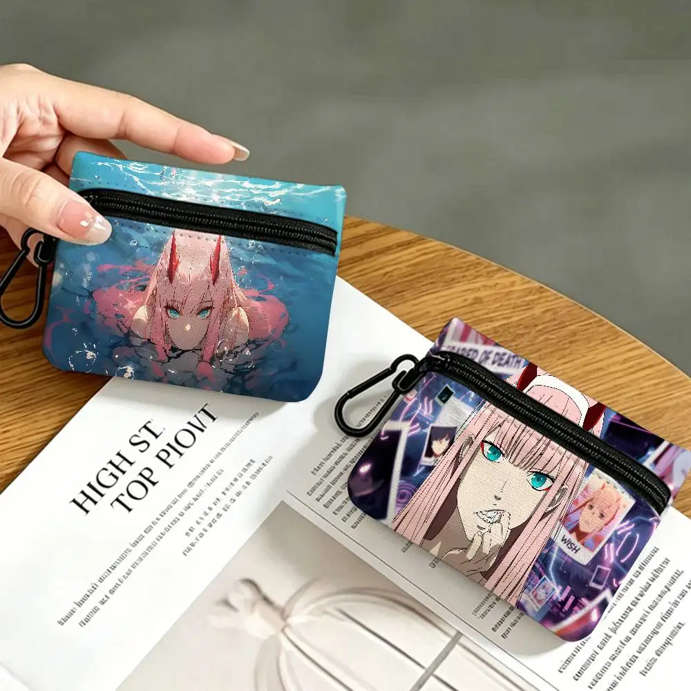 Zero Two Darling in the FranXX Oxford Fabric Mini Coin Wallet Smooth Zipper Hanging Design Multi-use Small Storage Bag Travel