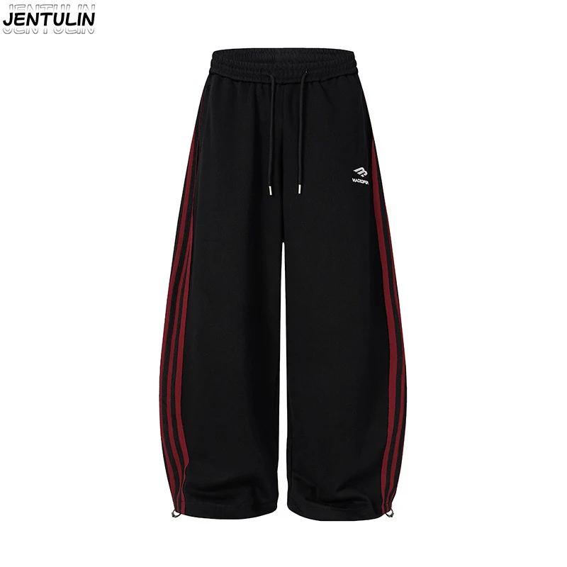 Harajuku Retro Striped Woven Sports Pants Embroidered Pattern Loose Wide Leg Youth Sports pants Suitable For Both Unisex Y2k