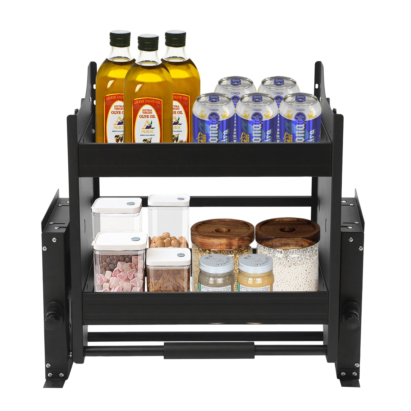 رف قابل للسحب بطبقتين، منظم خزانة لخزائن المطبخ، نظام تخزين مثبت على الحائط لتنظيم المؤن، 24 بوصة