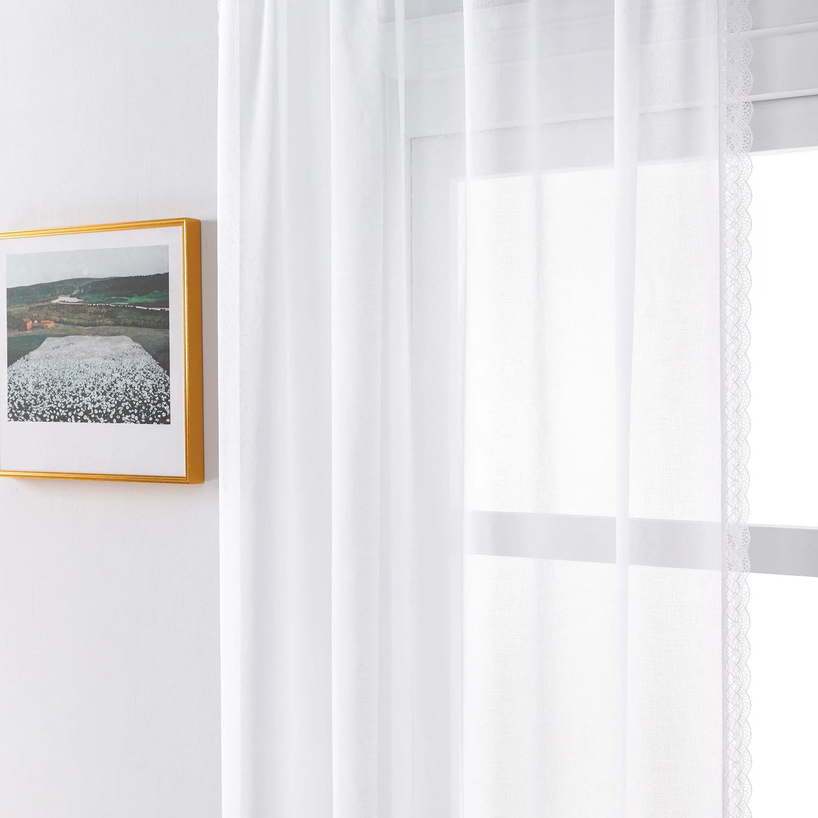 White Short Sheer Curtains for Kitchen Bedroom Small Tulle Curtain for Living Room Drapes Embroidered Lace Curtinas