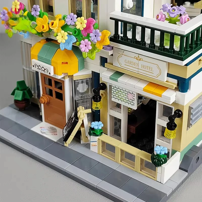 Mini Garten Hotel Modell Bausteine Stadt Straßen Haus Bau Spielzeug Kinder Geburtstag Geschenke
