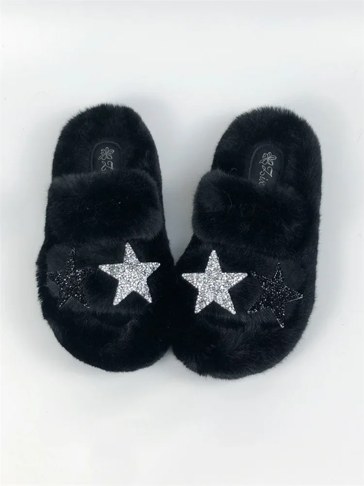 Zapatos de invierno para exteriores con estrellas a la moda para mujer, zapatillas cálidas de piel sintética, zapatos Punk Y2K