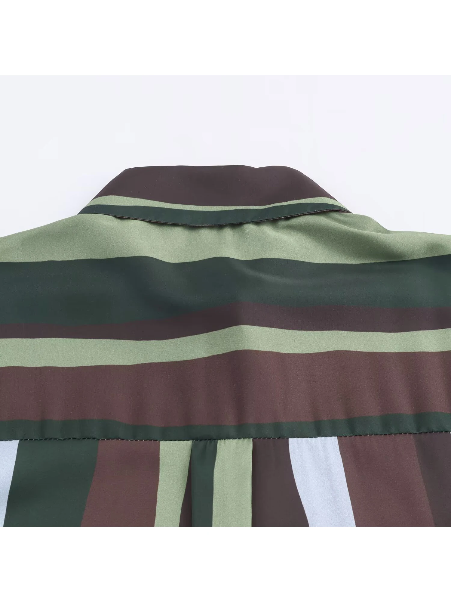 Women Green Striped Polo-Neck Shirts Blouses Y2k Vintage 2000s Elegant Aesthetic Long Sleeve Oversize Shirt Spring Autumn 2025