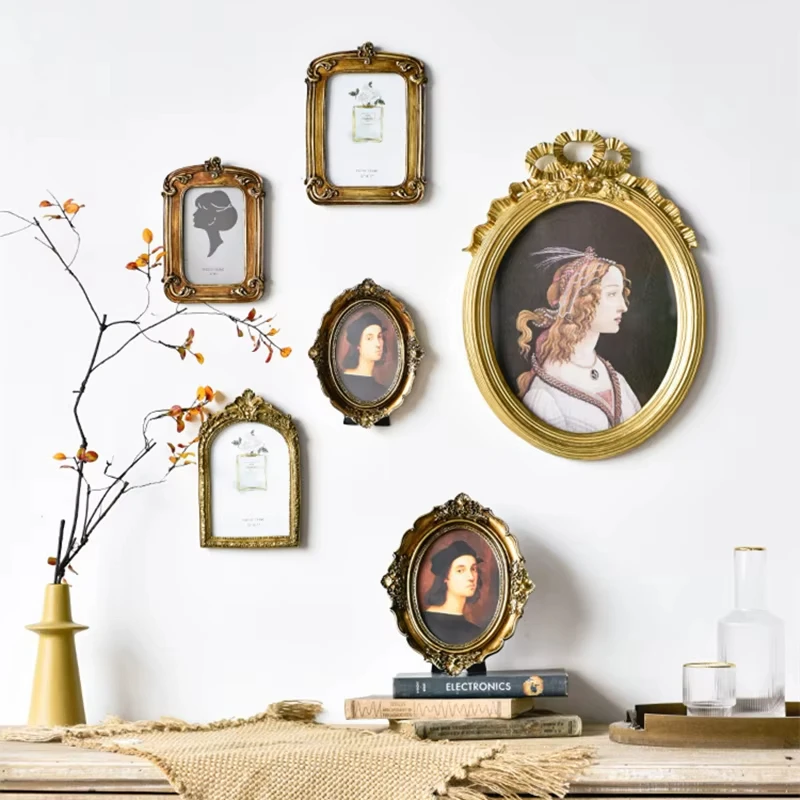 

Cutelife Nordic Ins Resin Photo Wall Frame With Art Home Decor Wooden Picture Frame Vintage Imitation Carved Table Photo Frame