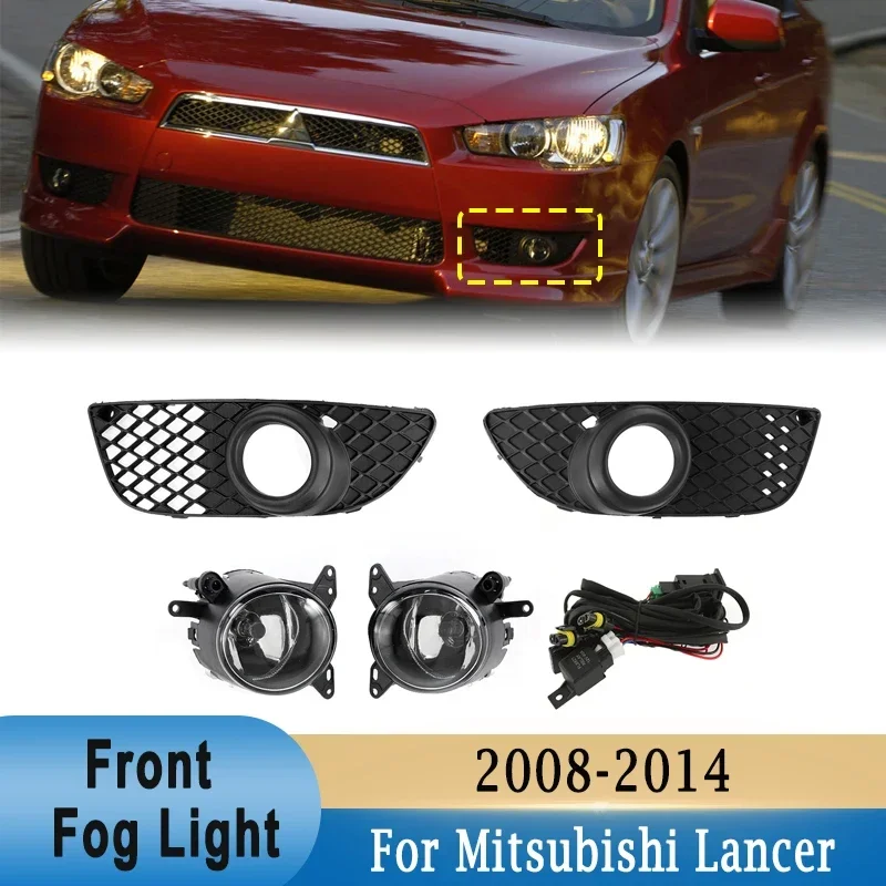 

Front Fog Light Assembly for Mitsubishi Lancer 2008-2014 Fog Lamp With H3 Bulbs Wiring Harness & Grilles Cover Frame Bezels