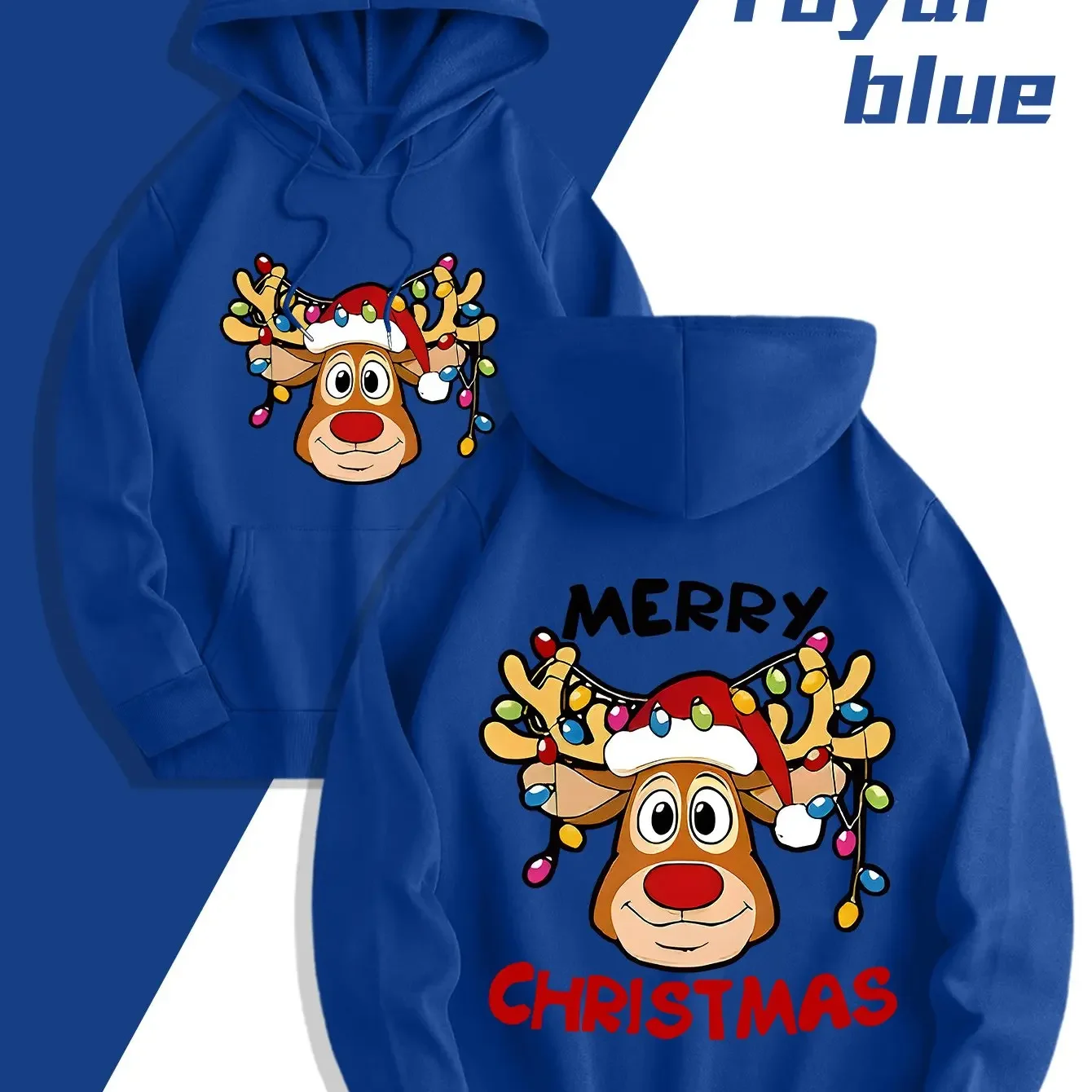 Sweat à capuche tendance pour hommes, imprimé renne joyeux noël, tissu doux, coupe ample, pull décontracté avec capuche et poche, vêtements confortables