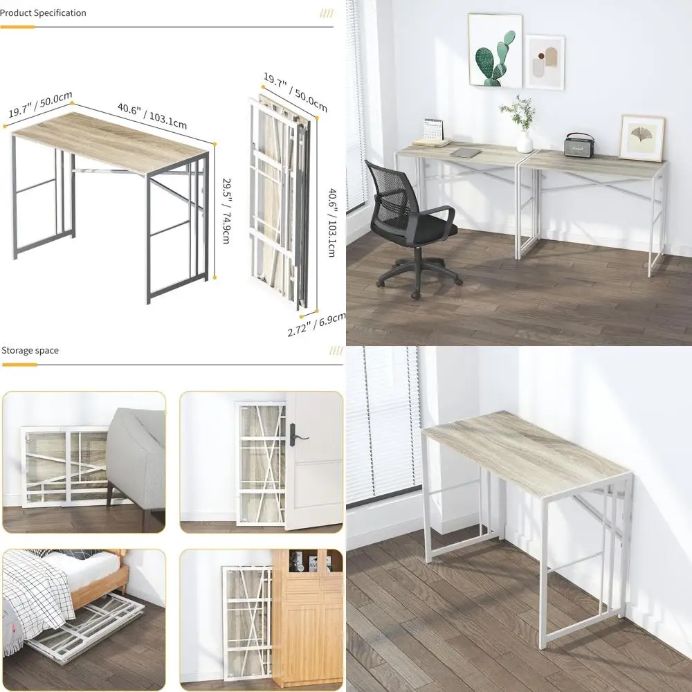 

Portable 40 Folding Desk for Writing, Gaming, and Camping, Easy Setup Home Office Table, Beige