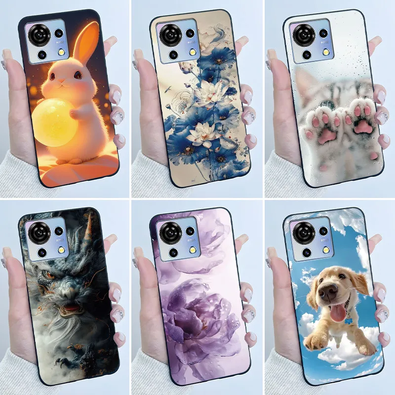 Funda para ZTE Blade V50 Vita, Negra, de TPU y Silicona, Lujosa, Bonita, con Diseño de Flores, para Blade V 50 Vita V50Vita, Funda Protectora Suave