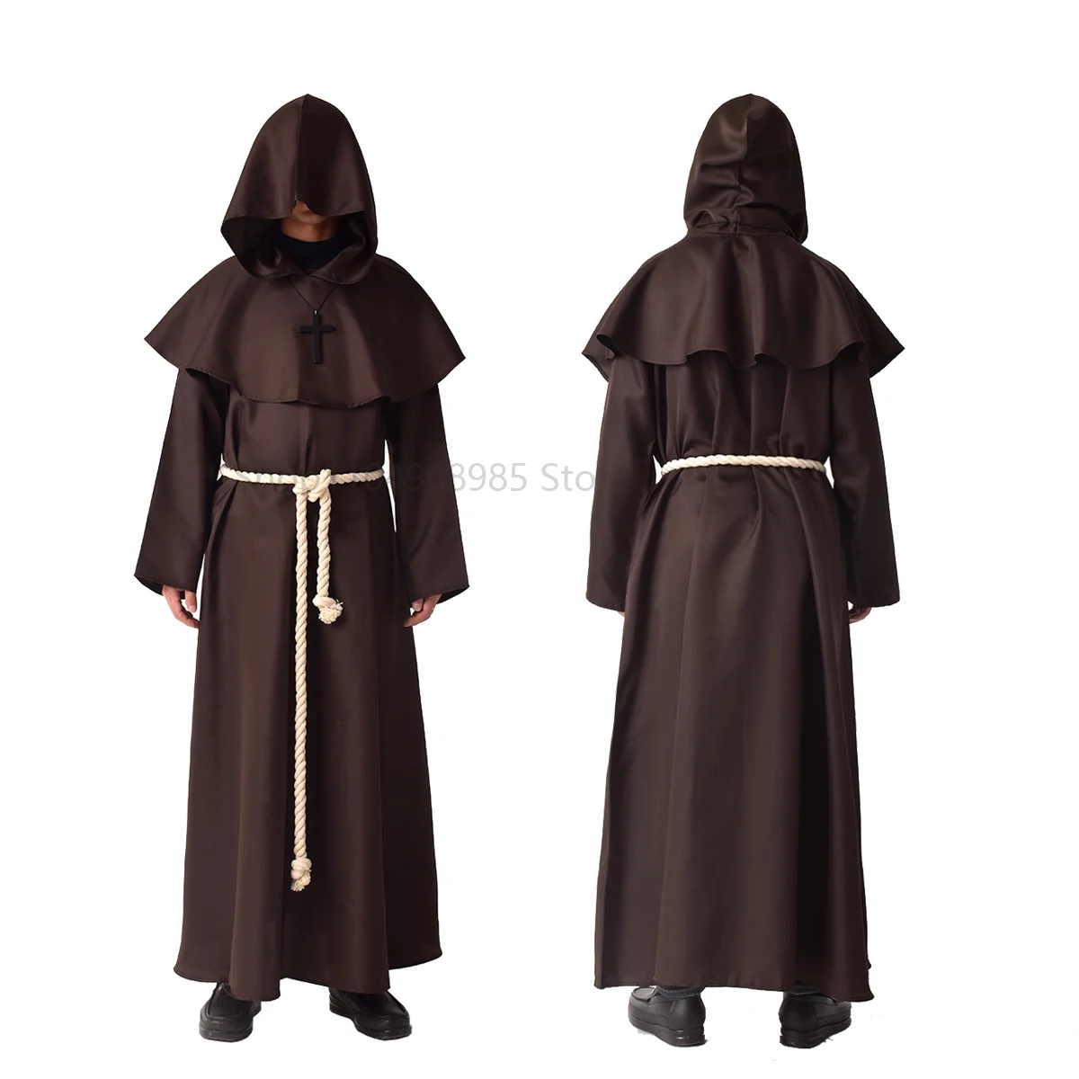 

Medieval Priest Costume Men Monk Cowl Mantle Cross Hooded Cloak Robe Outfit Halloween Wizard Cosplay
