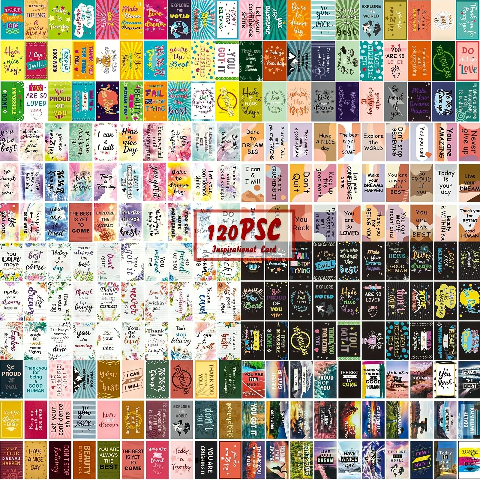 120-piece inspirational motivational mini card set with 30 unique designs of positive quote cards, assorted aesthetic healing note cards; ideal for small business package inserts, gift bag fillers, journal decoration and scrapbook supplies