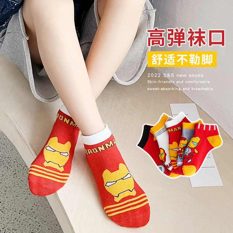 5 Pairs Spiderman Children Socks Anime Kids Boys Short Sock Kawaii Child Cartoon Baby Summer Spring Boat Socks Kids Gift 1-12Y