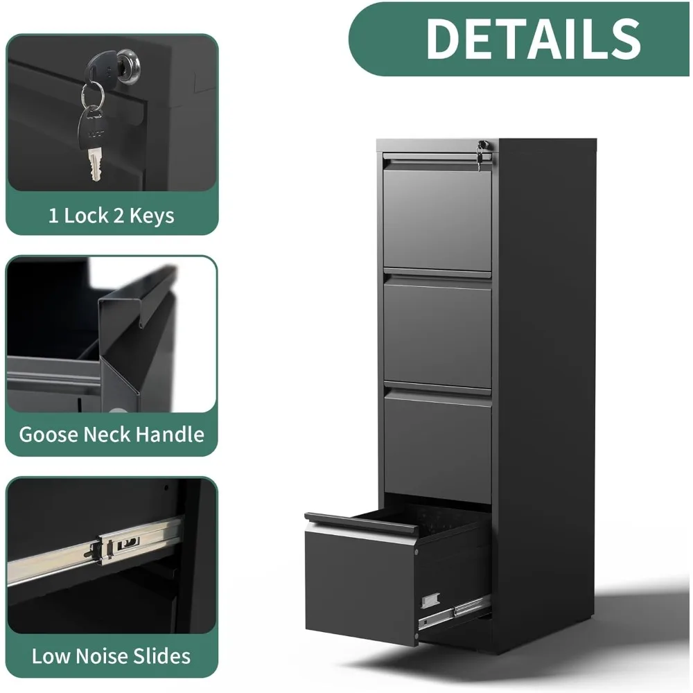 4 Drawer File Cabinet with Lock,Metal Vertical Filing Cabinets for Home Office,Heavy Duty Document Storage w/Universal File Size