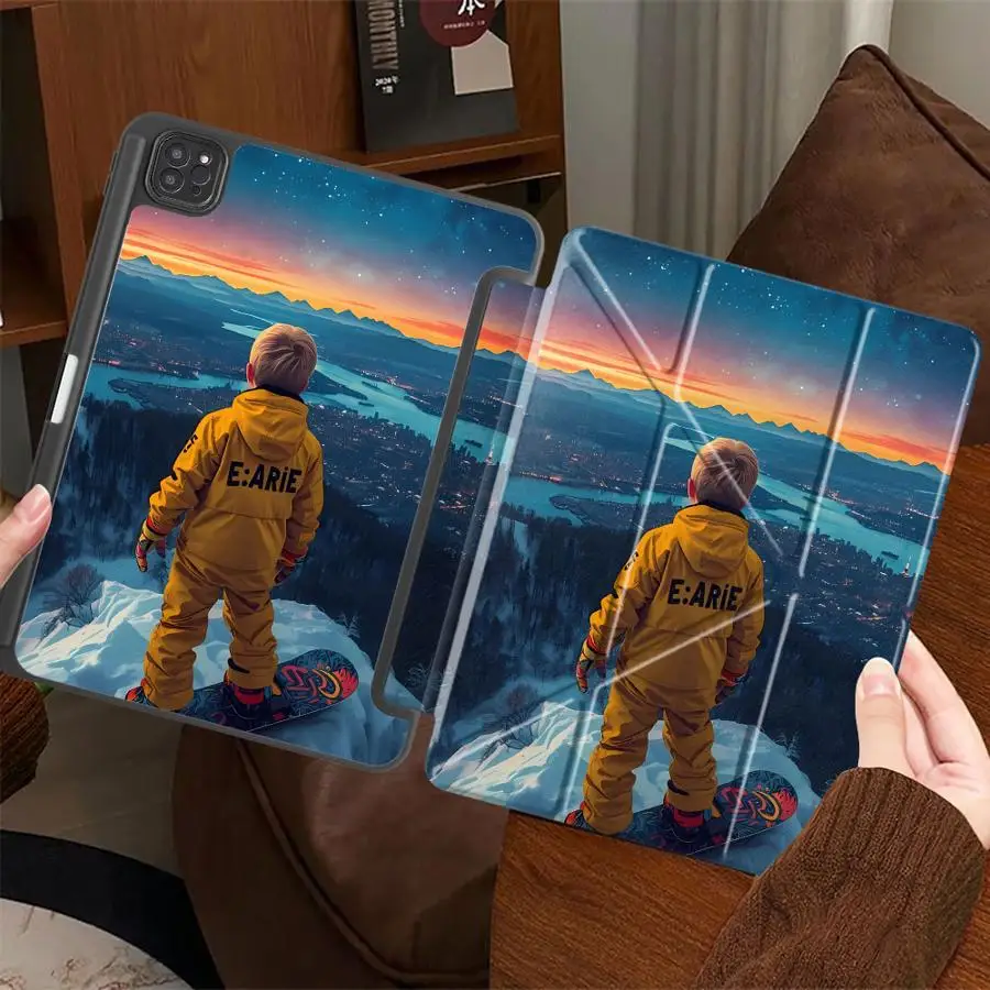 

Little Boy Sking Pattern Holder Cover Tablet Case For iPad Pro 11th 10th 9th 8th 7th 12.9inch Air 4 5 M3 M2 M4 11inch Mini 6 7