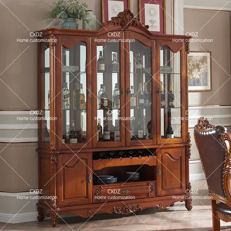 Solid Wood Wine Cabinet High End Commercial Display Storage Sideboard Household Light Luxury Wall Mounted Glass Door Cabinet