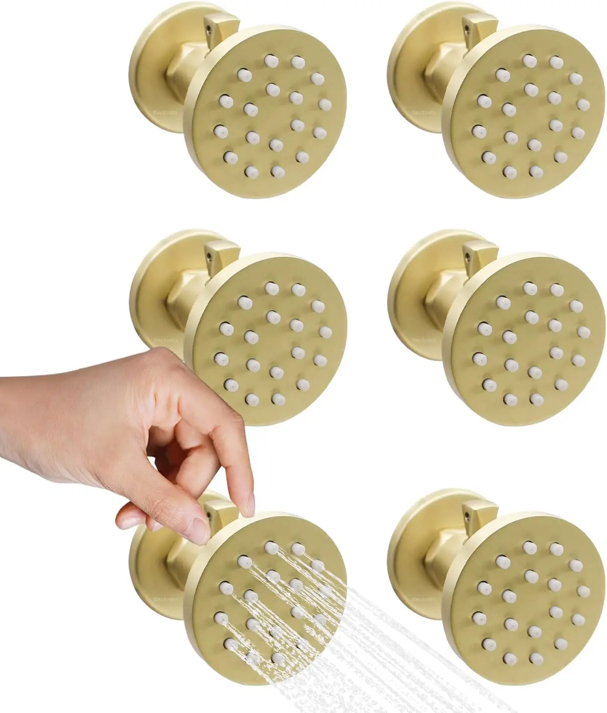 (Upgrade) Solid Brass Shower Jets with On Off Switch Brushed Gold Round Shower Body Sprays Massage Wall Jets Rotating