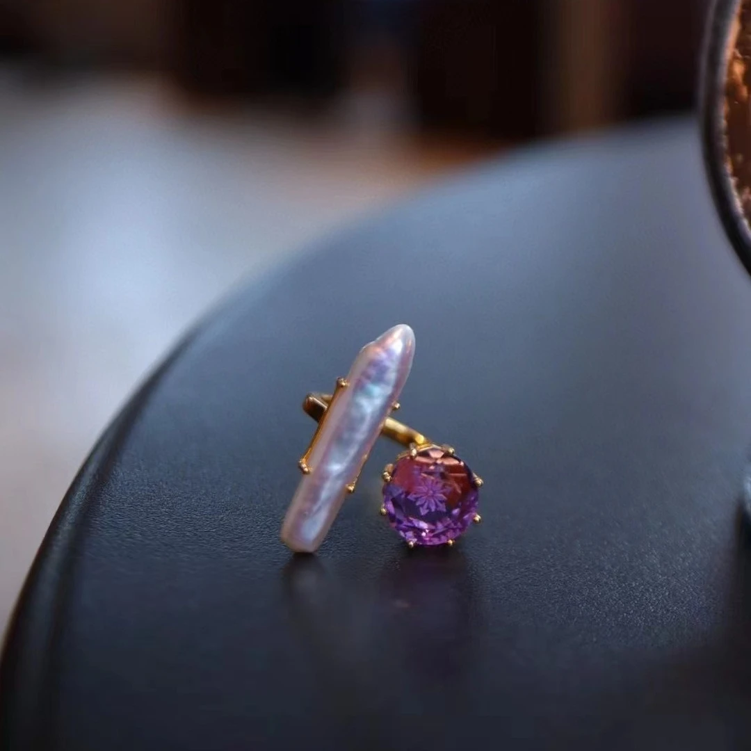Natural Baroque Amethyst Adjustable Ring 925 Sterling Silver Fine Jewelry Engagement Daily Gala Luxury Statement Gift For Women