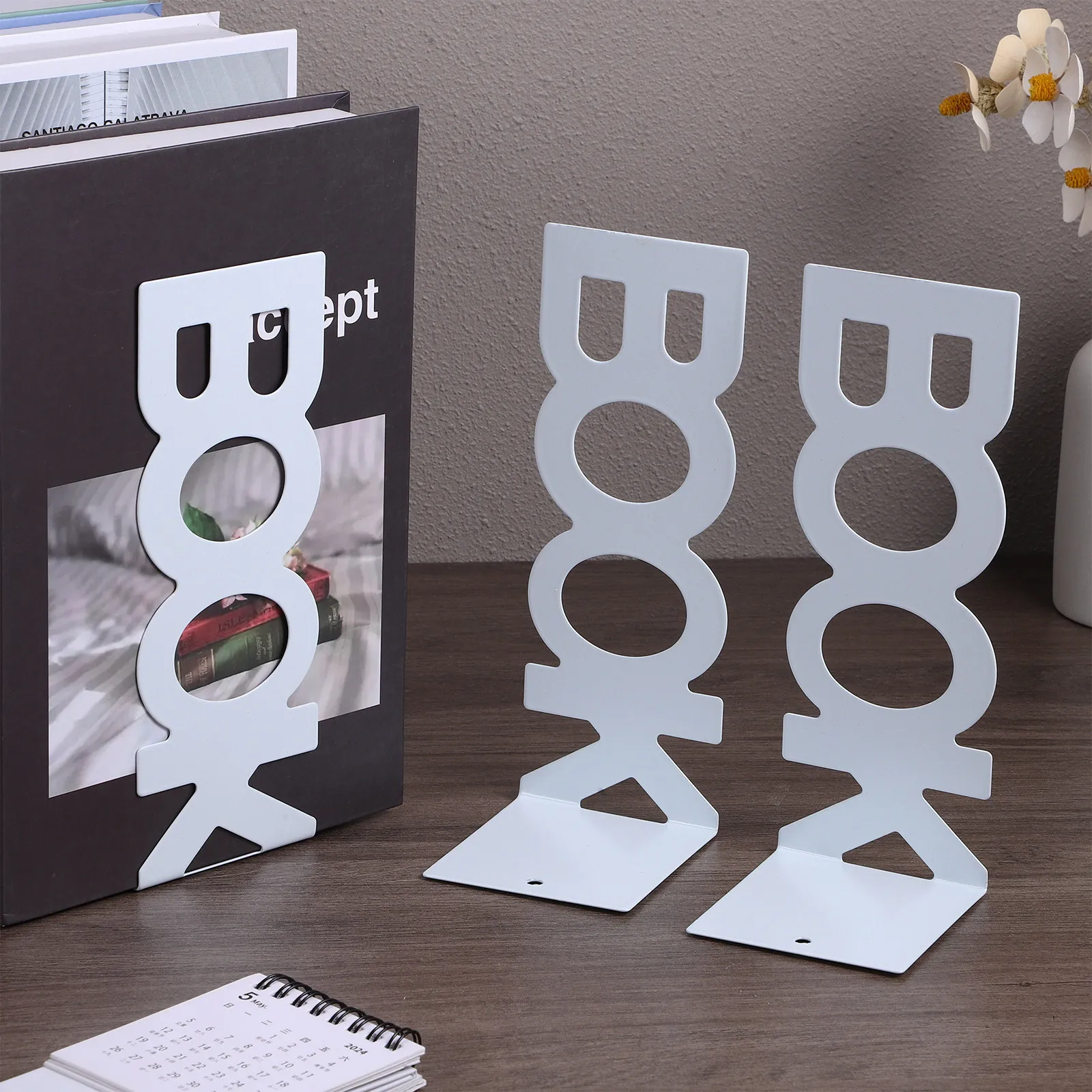4Pcs Book End Decorative Holder For Home Bookshelf Organize Bookends Heavy Duty Non Bottom Office
