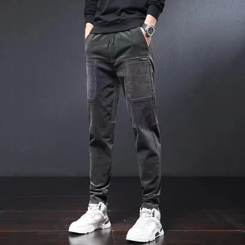 

Winter Pants Men Work Wear Baggy Brushed Joggers Streetwear Elastic Waist Male Korean Designer Corduroy Plush Thicken Trousers