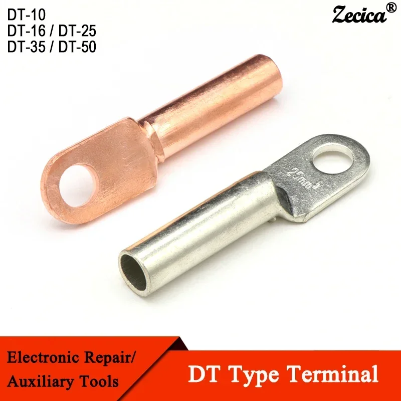 

Wire Terminal DT-10 DT-16 DT-25 DT-35 DT-50 Copper Crimp Splice Block Bare Bolt Hole Nose Tube LUG Cable Connector