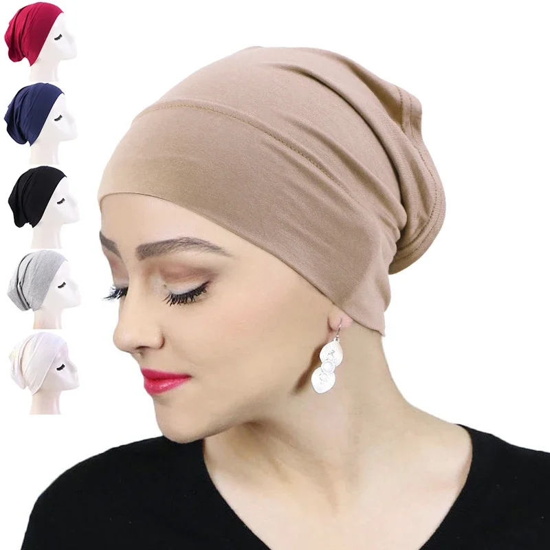 Bonnet Under Hijab for Women Plain Hijabs for Muslim Women Headwrap Elastic Breathable Islamic Woman Turban