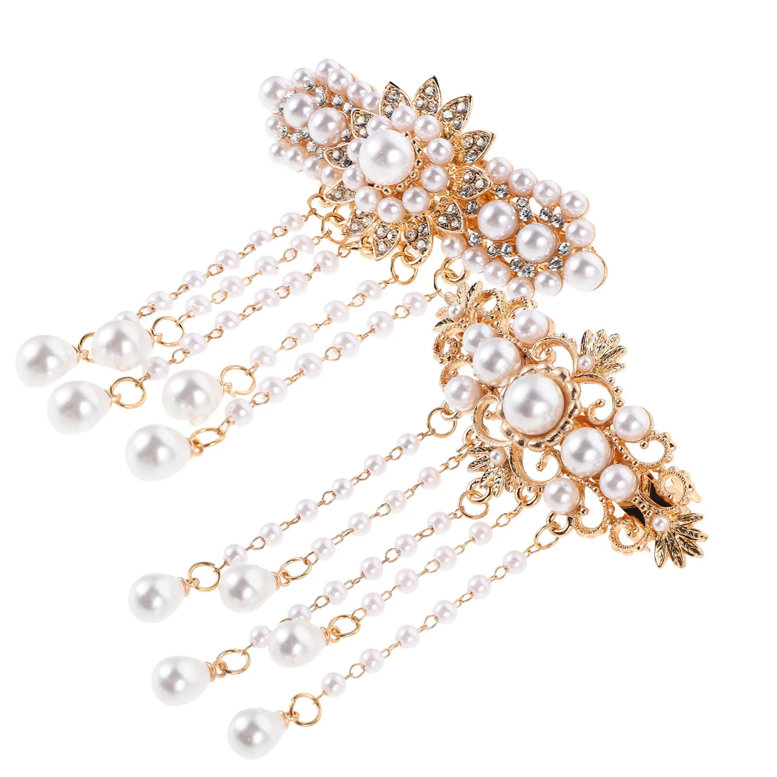 

2Pcs Simulation Pearls Tassel Hair Clip Chinese Style Rhinestone Flower Barrettes for Chic Party Looks Tassel Fringe Headpiece