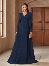 TOLEEN 2024 New Spring Summer Luxury Elegant Formal Party Evening Clothing Women's Simple V-Neck Solid Color Long Sleeve Dresses