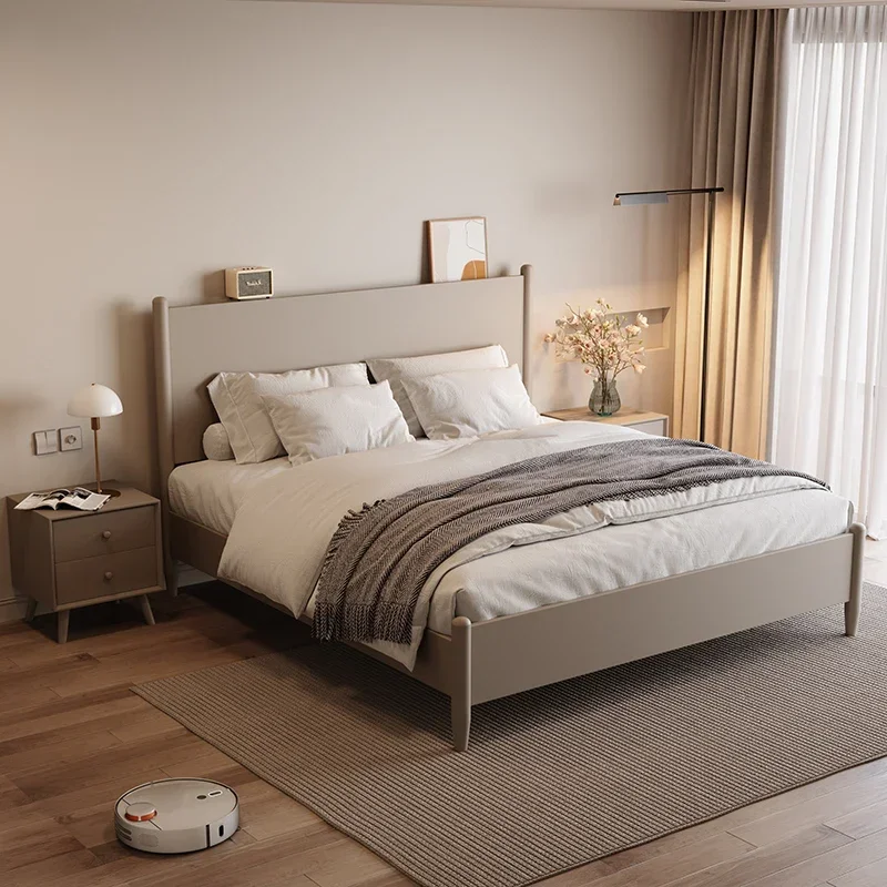 Cream Wind Nordic Wooden Bed Wood Sleeping Square Design Bed Modern Simple Fashion Unique Letto Matrimoniale Home Furniture