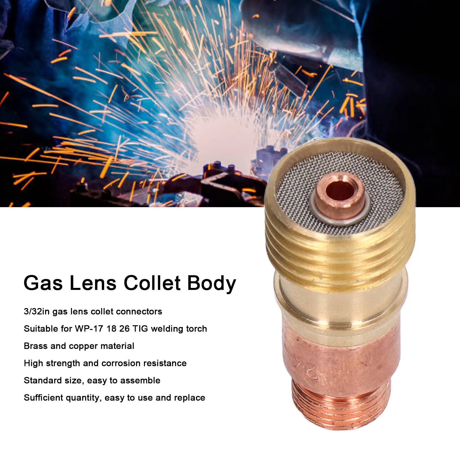 3/32in عدسة الغاز كوليت الجسم المعادن لحام موصل لاستبدال Tig WP ‐ 17 18 26 استبدال عدسة الغاز كوليت #3