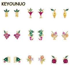 KEYOUNUO-Brincos Cheios de Ouro Animal para Mulheres, Brinco Colorido De Frutas De Zircão, Jóias De Festa De Moda, Atacado