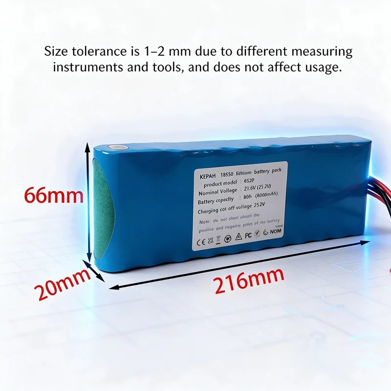 25.2V 8000mAh 18650 Lithium Battery Pack 6S2P Built-in BMS for Kids Electric Scooter Bike Motorcycle Toy Car