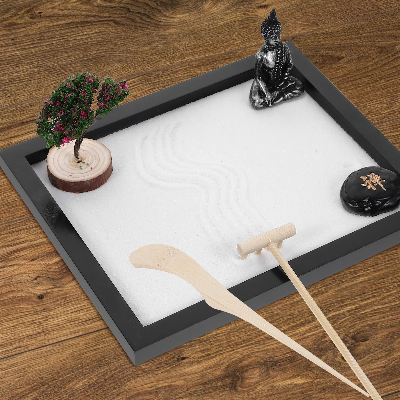 ชุดสวนเซนตั้งโต๊ะ 1 ชุด พร้อมพระพุทธรูป ของตกแต่งโต๊ะทราย สำหรับการทำสมาธิ ตกแต่งสำนักงาน ตกแต่งบ้าน จัดสวนขนาดเล็กในทราย