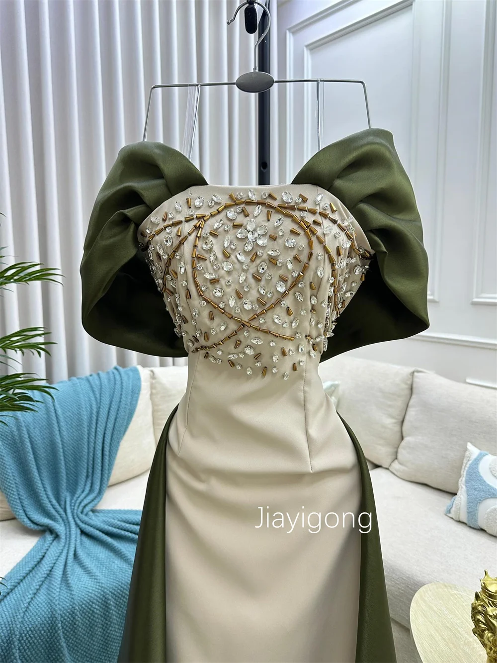 Customized Fashion Jersey Sequined Pleat Straight Off-the-shoulder Long Dresses Bespoke Occasion Exquisite Classic