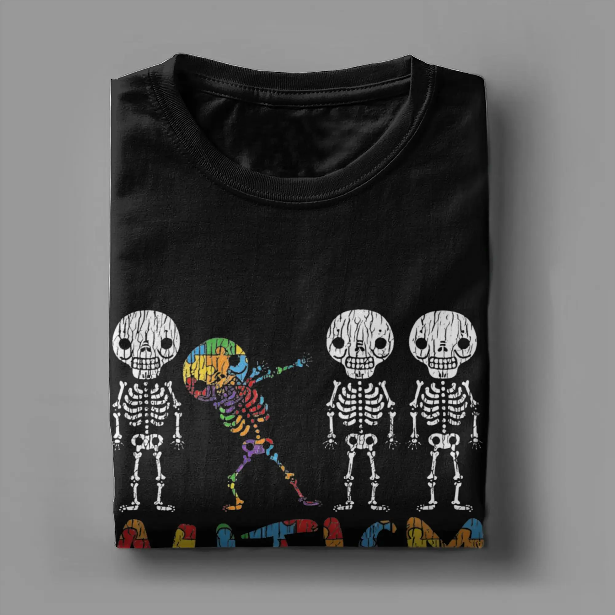 Printed Autisms Skeleton T Shirt For Unisex Awerness Cotton Tee Shirt Short Sleeve Tops