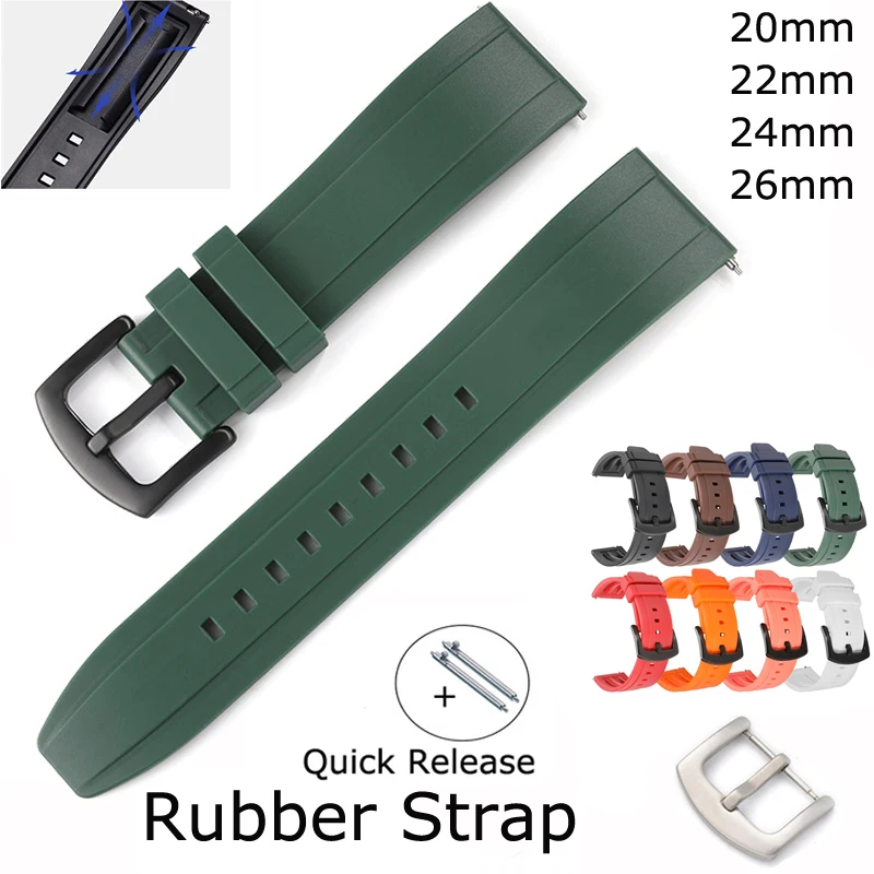 High Quality Sports Fluoro Rubber Watchband 20mm 22mm 24mm 26mm Quick Release Watch Strap Wristband Bracelet For Women Men