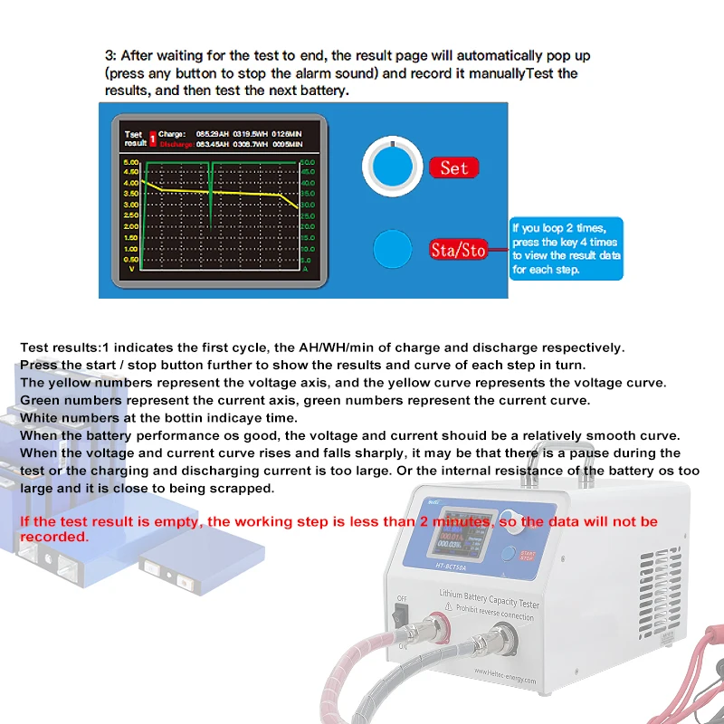 Heltec HT-BCT50A Lithium-Batterie Lade- und Entladetestgerät 5V 50A LiFePO4 Batteriekapazitätstester/Elektrischer Lasttest 250W – Detail 15