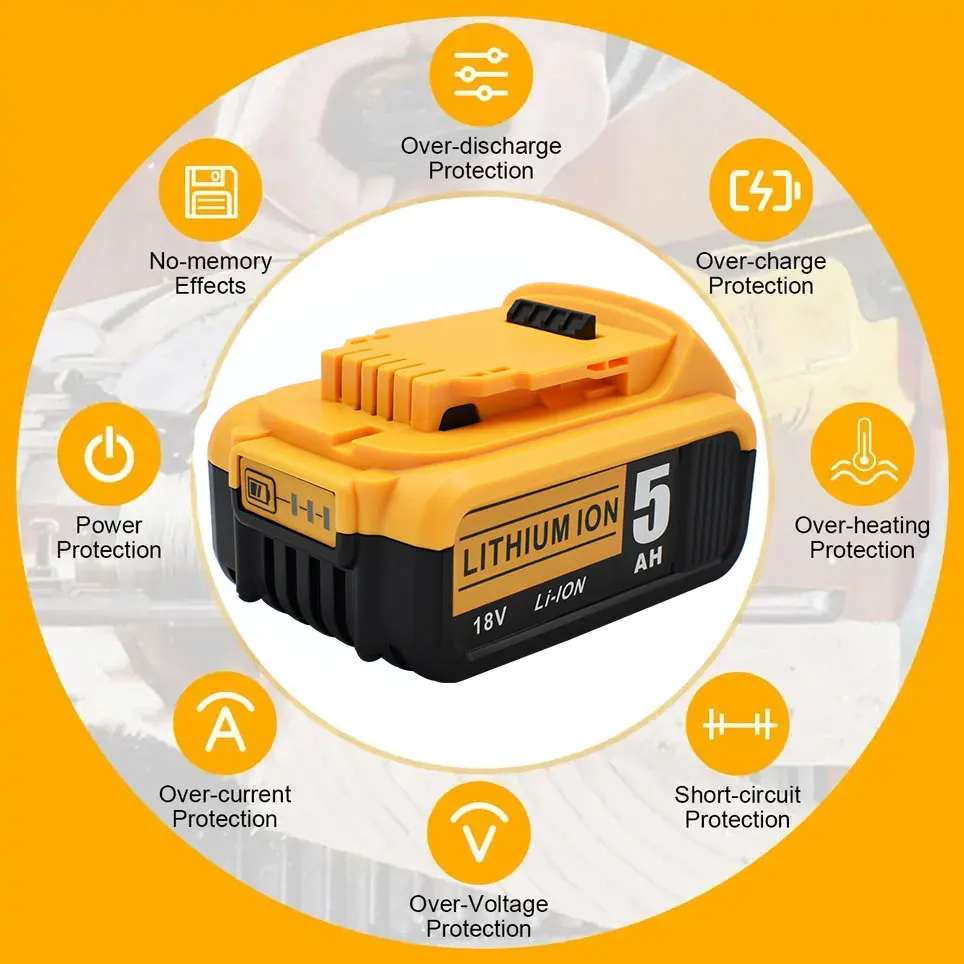 Imagem -03 - Bateria Recarregável com Led Substituição Li-ion Compatível para Dewalt 18v 20v 5000mah Dcb205 Dcb2042 Dcb206 100