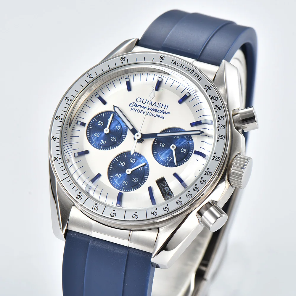 Japan Original VK63 Timing Quartz Men's Watch Panda Multi-Functional Dial Stainless Steel Sapphire Glass Waterproof Case Watch
