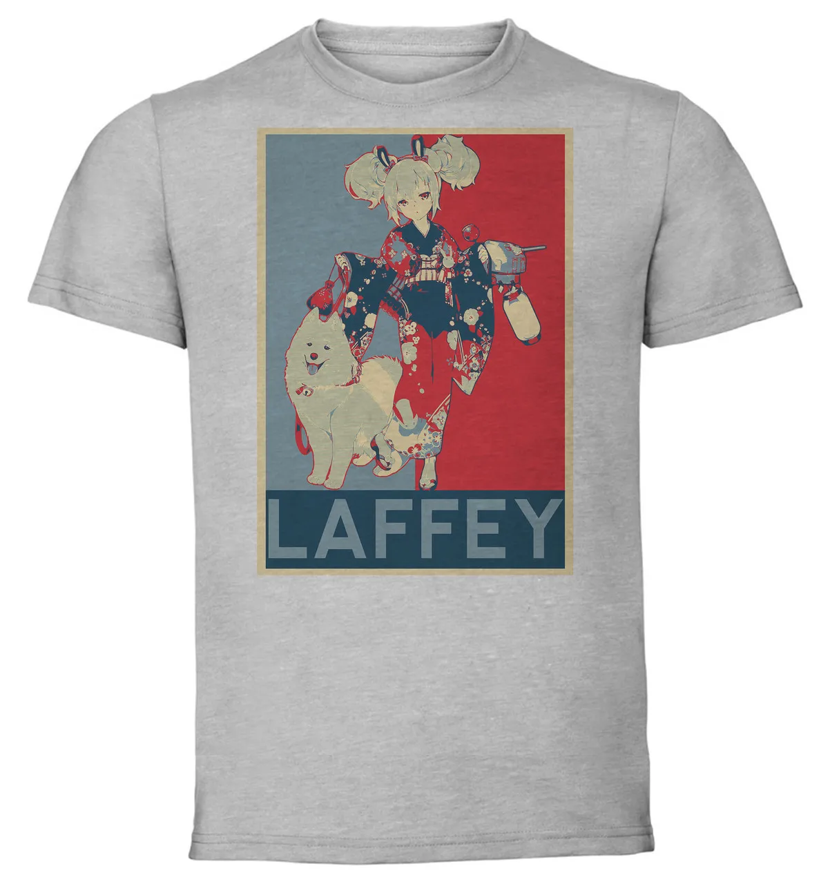 T-Shirt Unisex Grey Propaganda Azur Lane Laffey Snowrabbit and Candied Apple