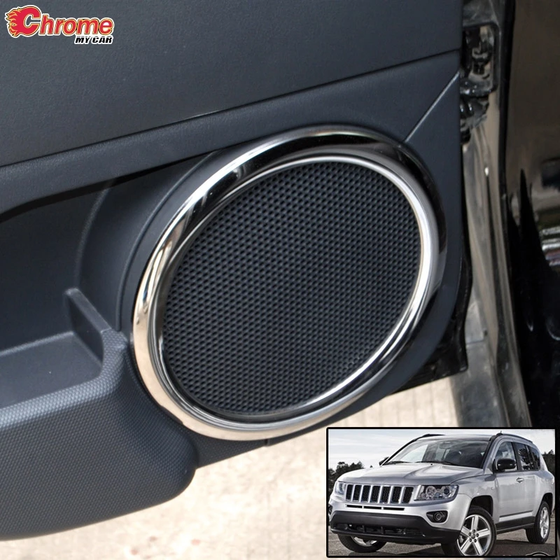 For Jeep Compass Patriot Interior Door Stereo Speaker Ring Chrome Trim Cover 2008 - 2014 Bezel Car Styling Accessories Sticker