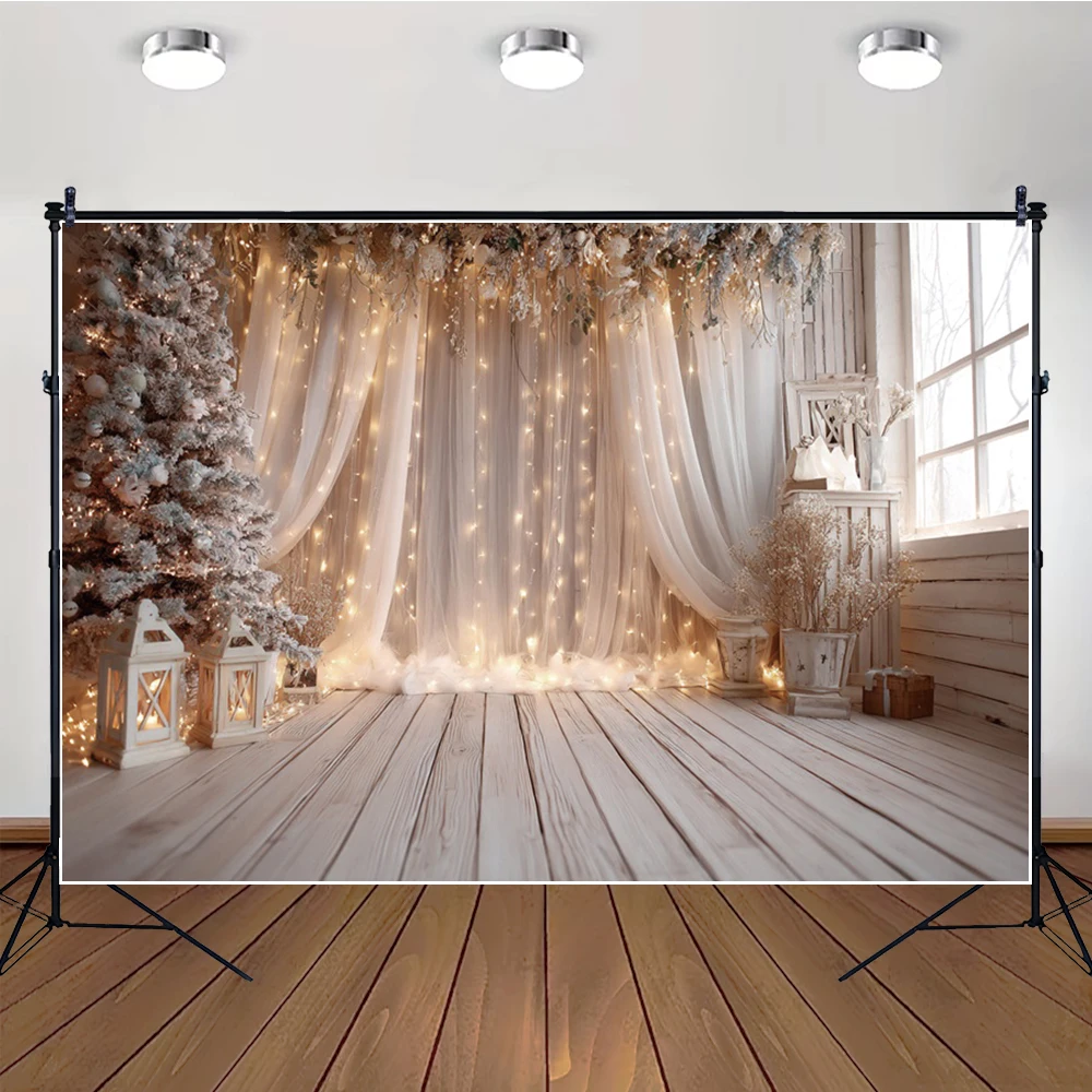 

MOON.QG Background Wooden Plank Glitter Curtain Christmas Decorations Photography Backdrop Wallpaper Child Accessories Props