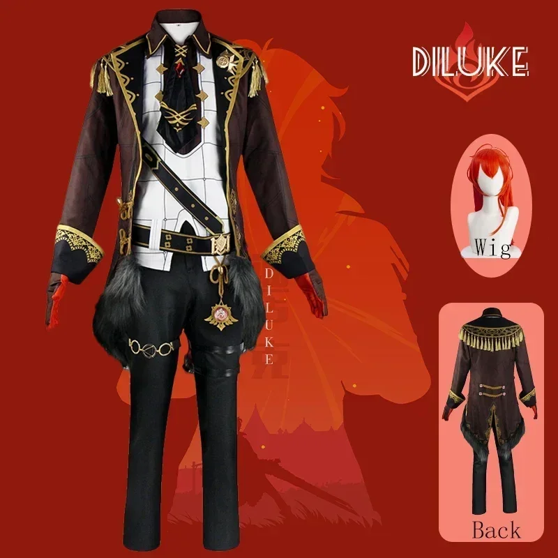 Genshin Impact Diluke Cosplay Costume pour Hommes, Uniforme, Perruque, Anime, Halloween, Costumes de Jeu, Haute Qualité