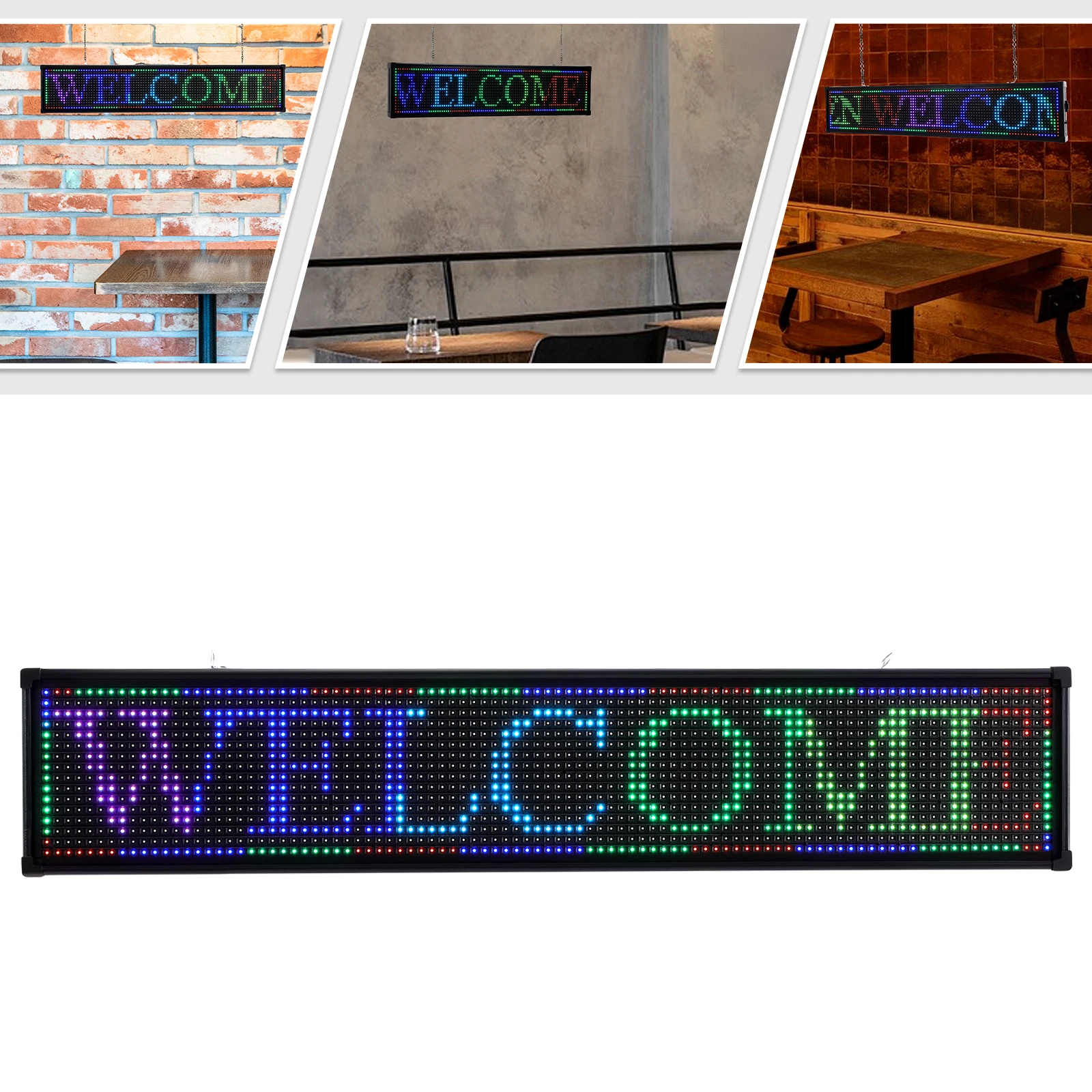 

Программируемый светодиодный знак 40x8 дюймов, 7-цветный цифровой дисплей сообщений, Wi-Fi, USB-управление для рекламы в магазине, ресторане