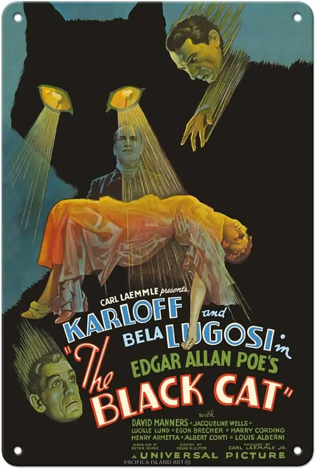 Edgar Allan Poe’s The Black Cat - Starring Boris Karloff Bela Lugosi - Vintage Film Movie Poster c.1934-8 x 12 inch Vintage sign