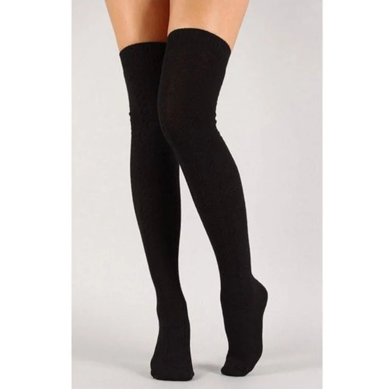 Women Over Knee Socks  Female Sexy Stockings Warm Long Boot Knit Thigh-High Gray Khaki Blue Black Twist Stockings Woman