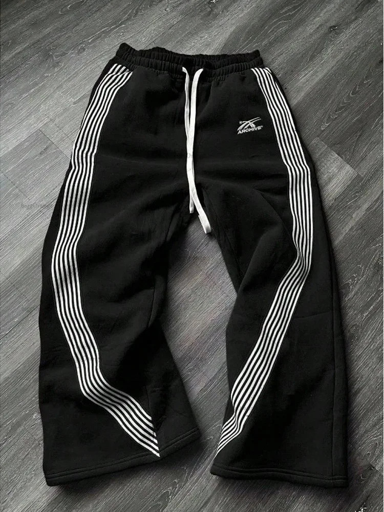 

Мужские повседневные спортивные брюки в полоску, свободные прямые брюки, осень-зима, новые универсальные удобные теплые брюки из полиэфирного волокна