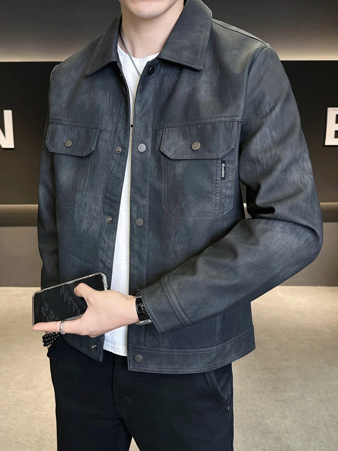 

Men's Retro Biker Leather Jaet Faionable Workwear Sle Long Sve Warm Waterproof PU Leather ort Coat for Autumn