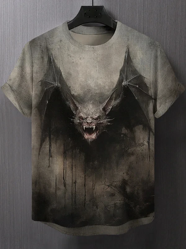 

Summer Men's Horrible Dark Bat Monster Art Print T-Shirt Trend Street Men's Tops Large Size Short-Sleeved Tee Loose Clothing