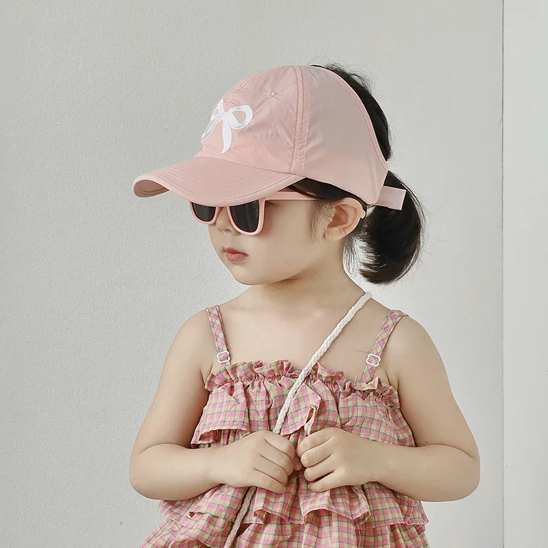 Girls Summer Quick-dry Bow Embroidery Baseball Caps Semi-hollow Top Sun Hat Korean Fashion Sports Adjustable Sunscreen Cap